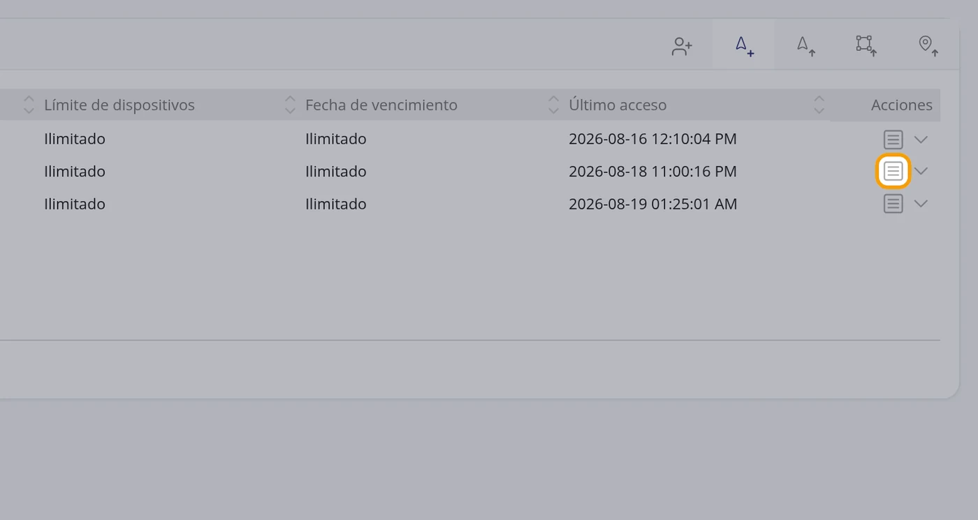 Abra las acciones de ese usuario