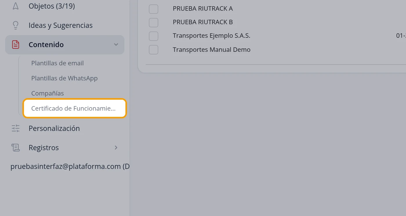 Entre a Certificado de Funcionamiento