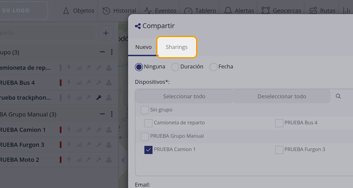 Vuelva a abrir Compartir y pase a Sharings