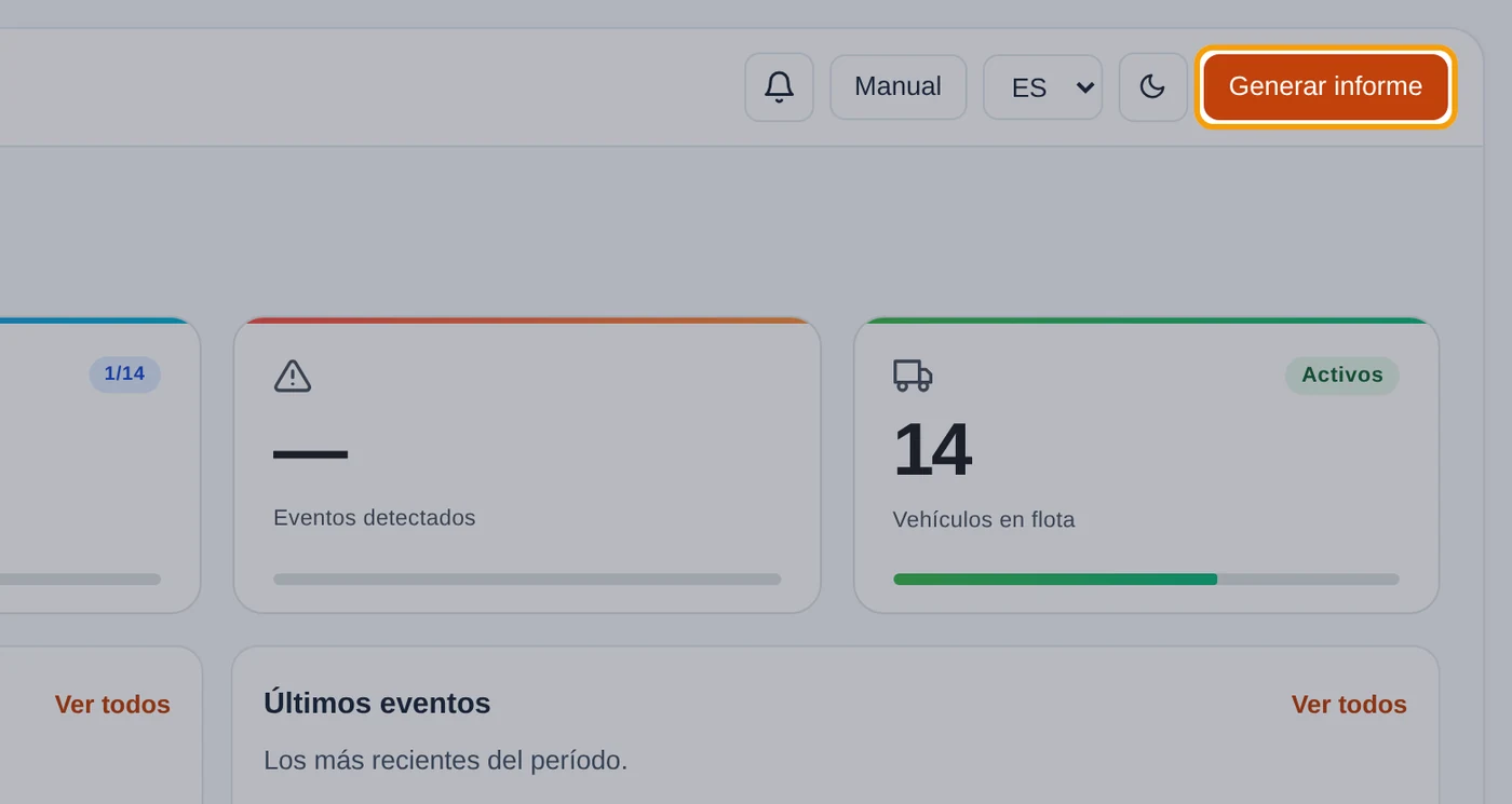 Con DriveIQ, el informe de toda la flota: pulse Generar informe