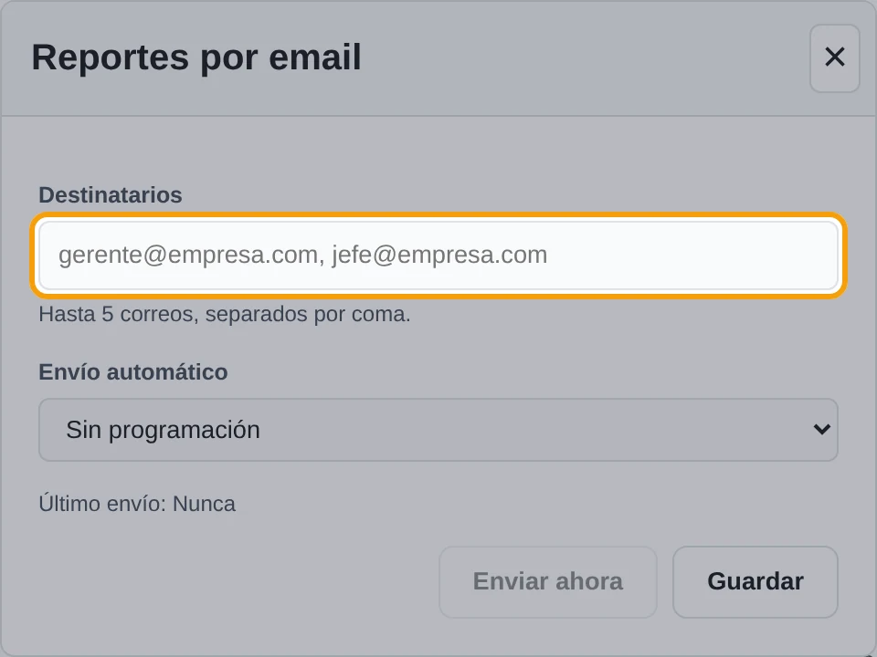 Programar el informe: Configurar envío por email