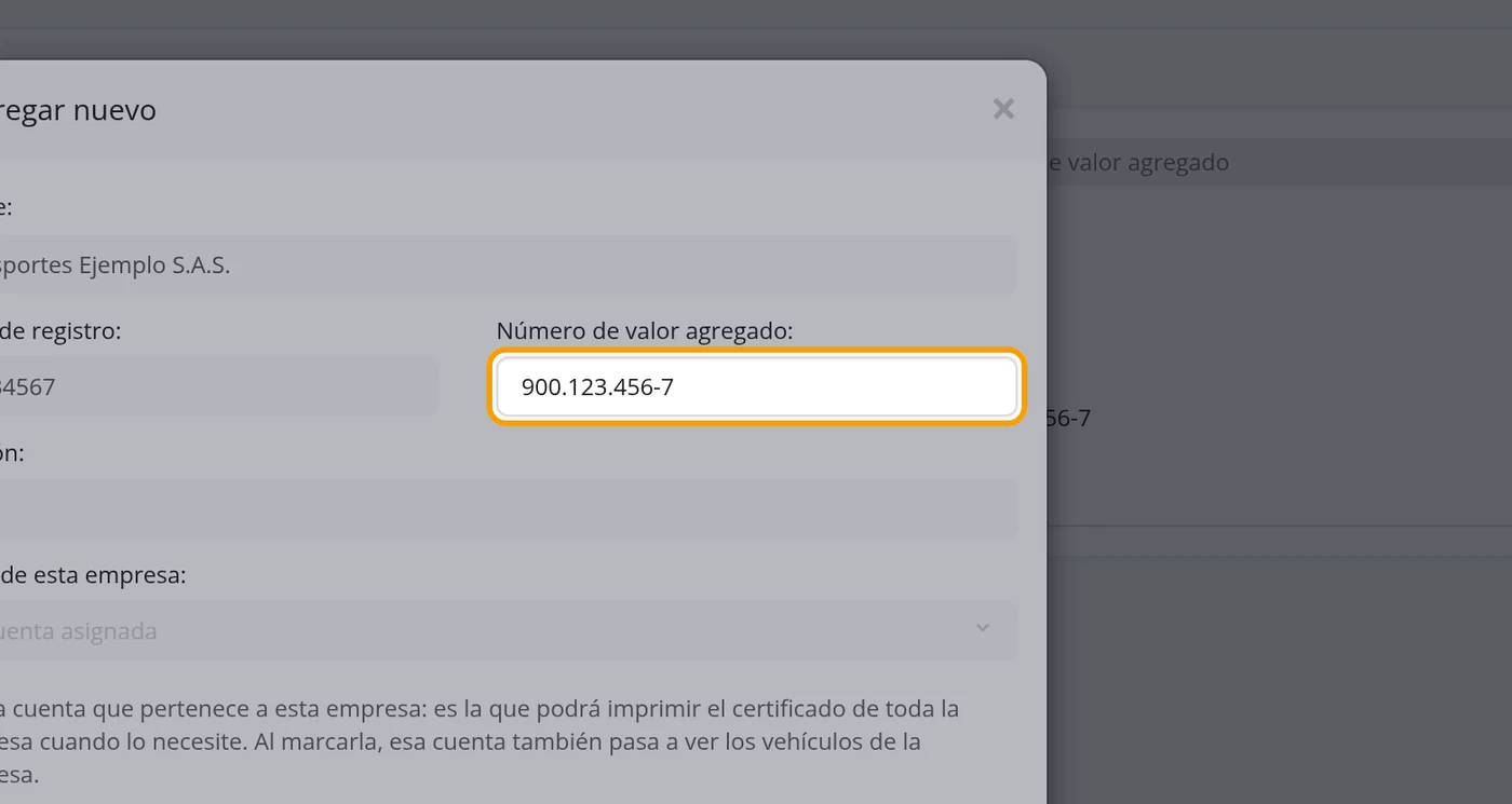 En Número de valor agregado, la identificación fiscal