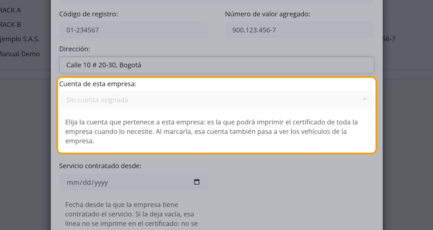 En Cuenta de esta empresa, elija la cuenta de su cliente