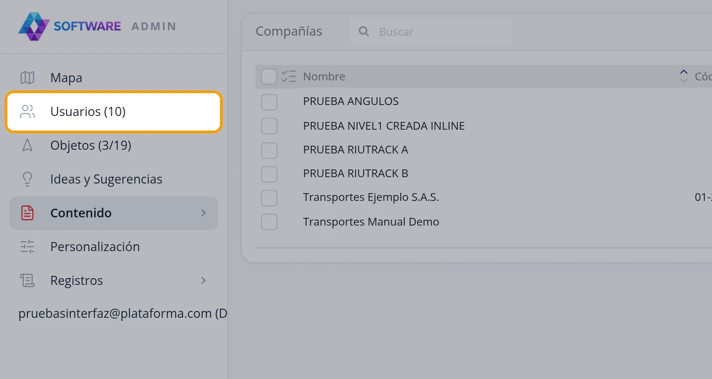 Para crear un usuario de la compañía, entre a Usuarios