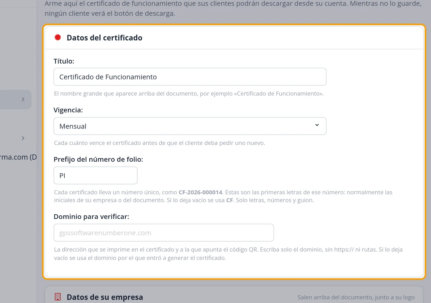 Fill in the Certificate details