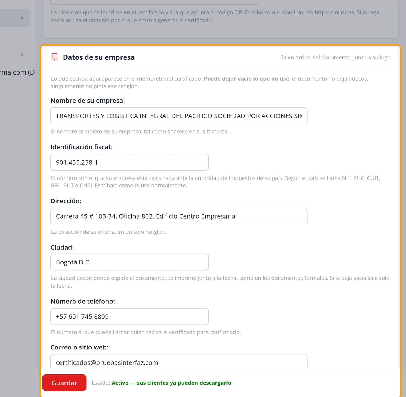 Fill in Your company details