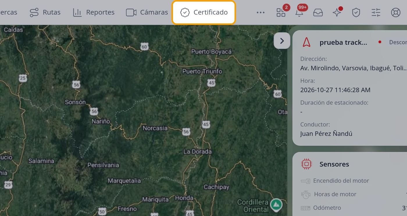 Click Certificate in the top bar