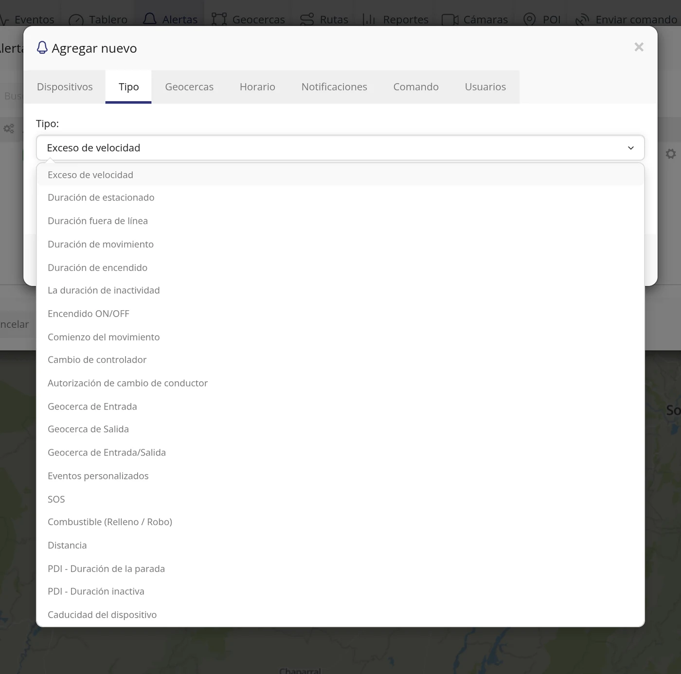 Abra la lista de tipos