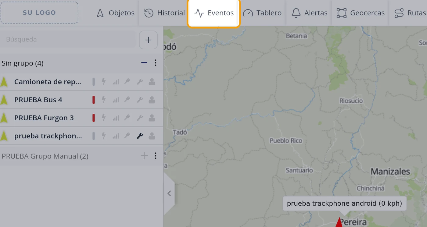 Pulse Eventos en la barra de arriba