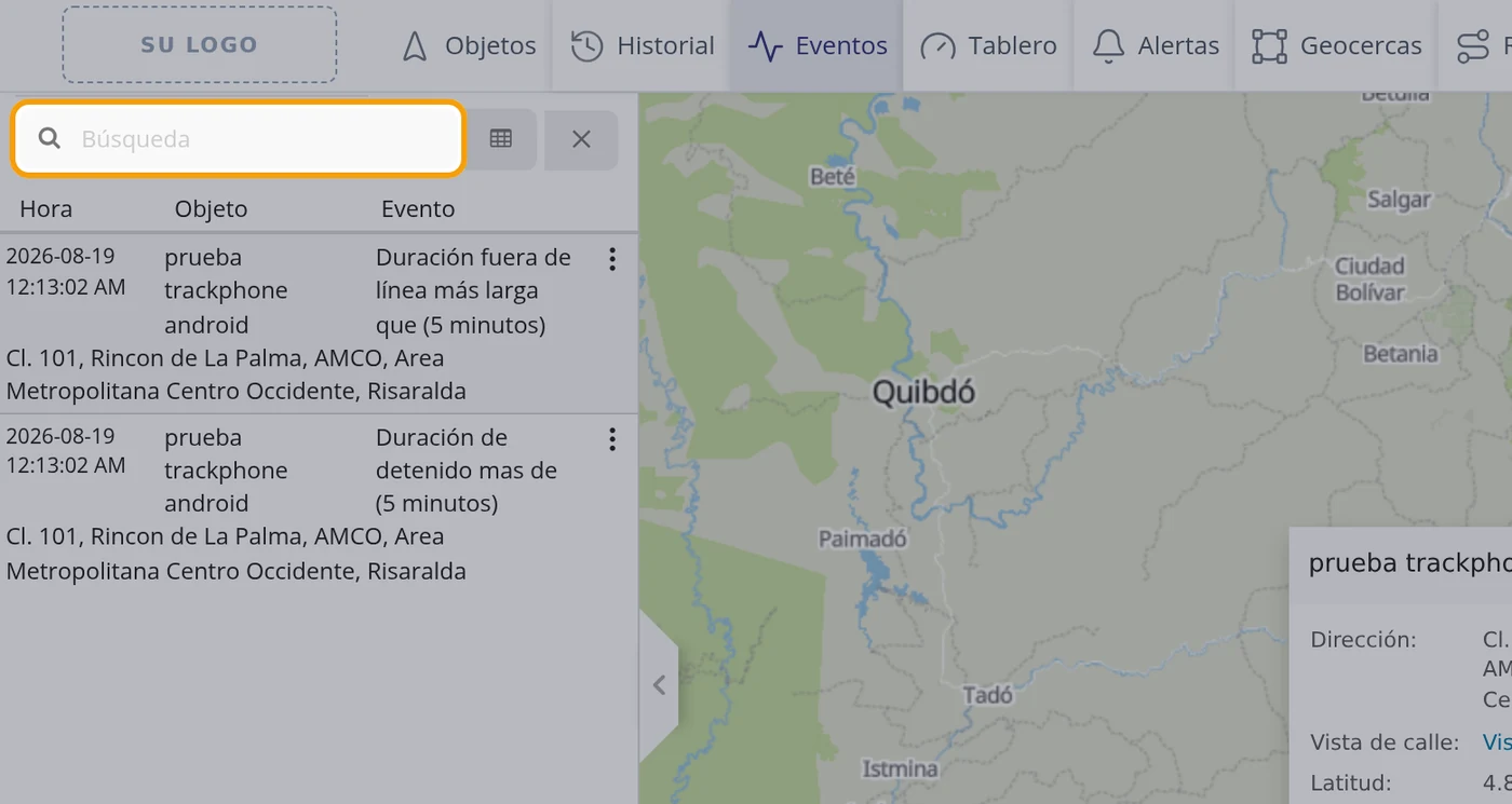 Escriba en la casilla Búsqueda para filtrar
