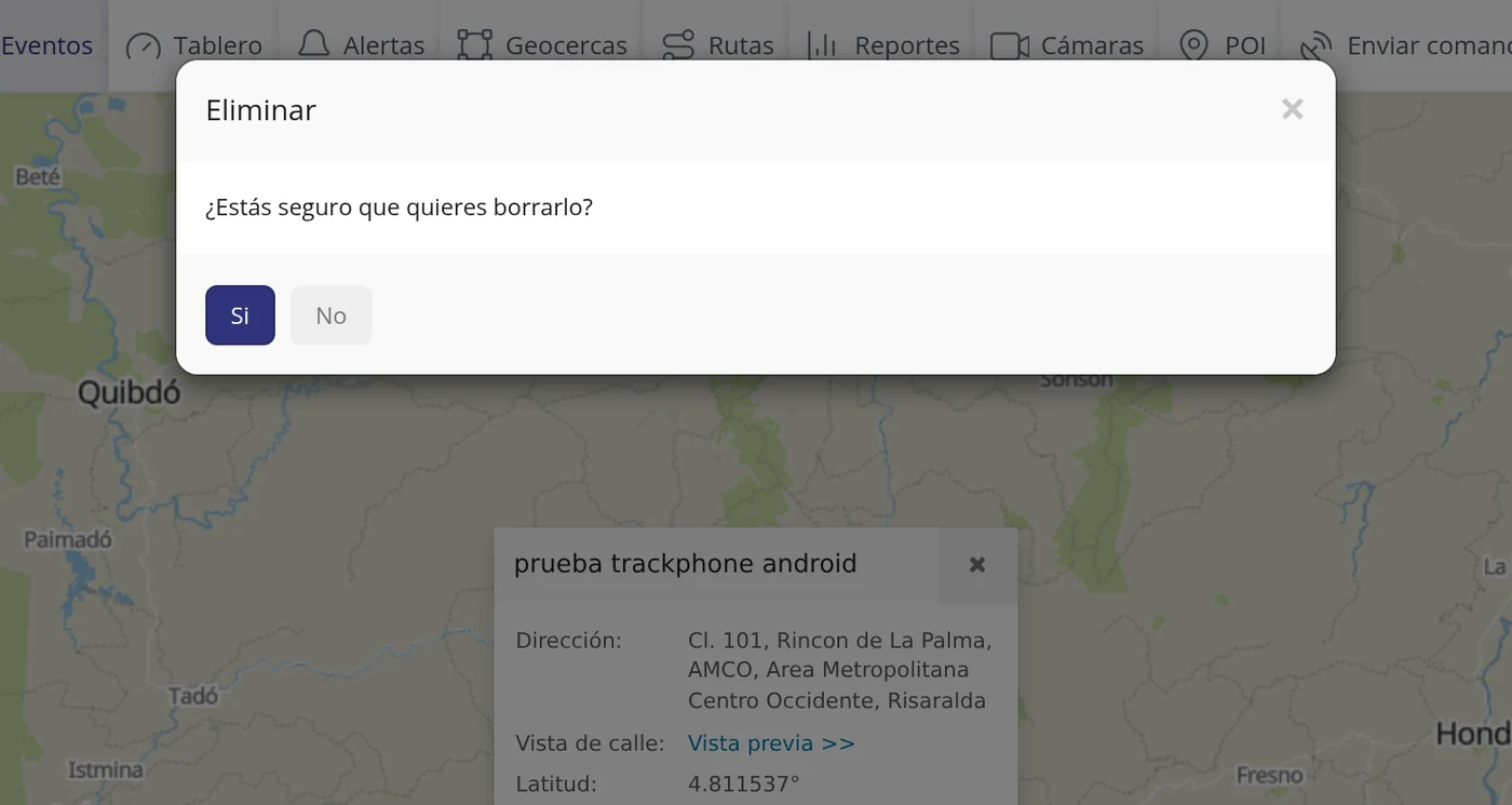 Confirme el borrado de esa línea