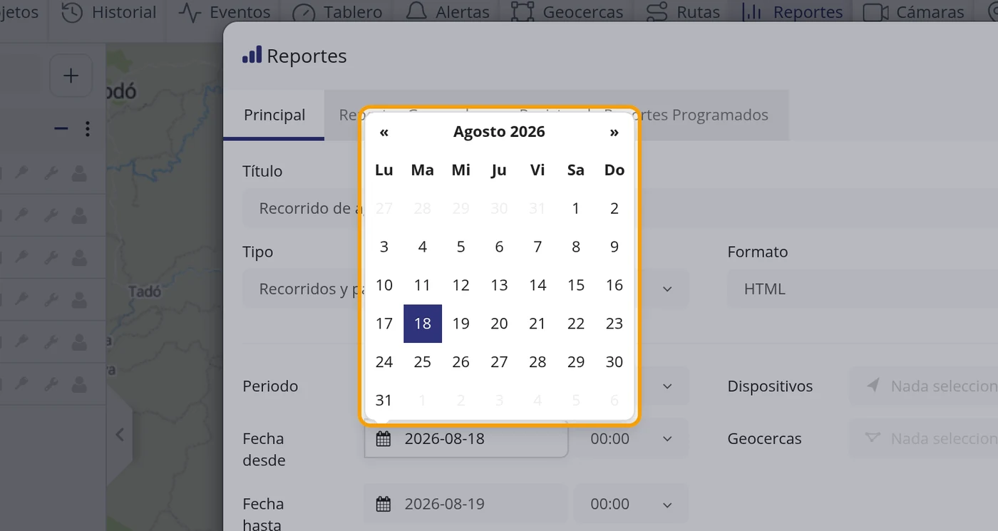Pulse la casilla Fecha desde y elija el día en el calendario