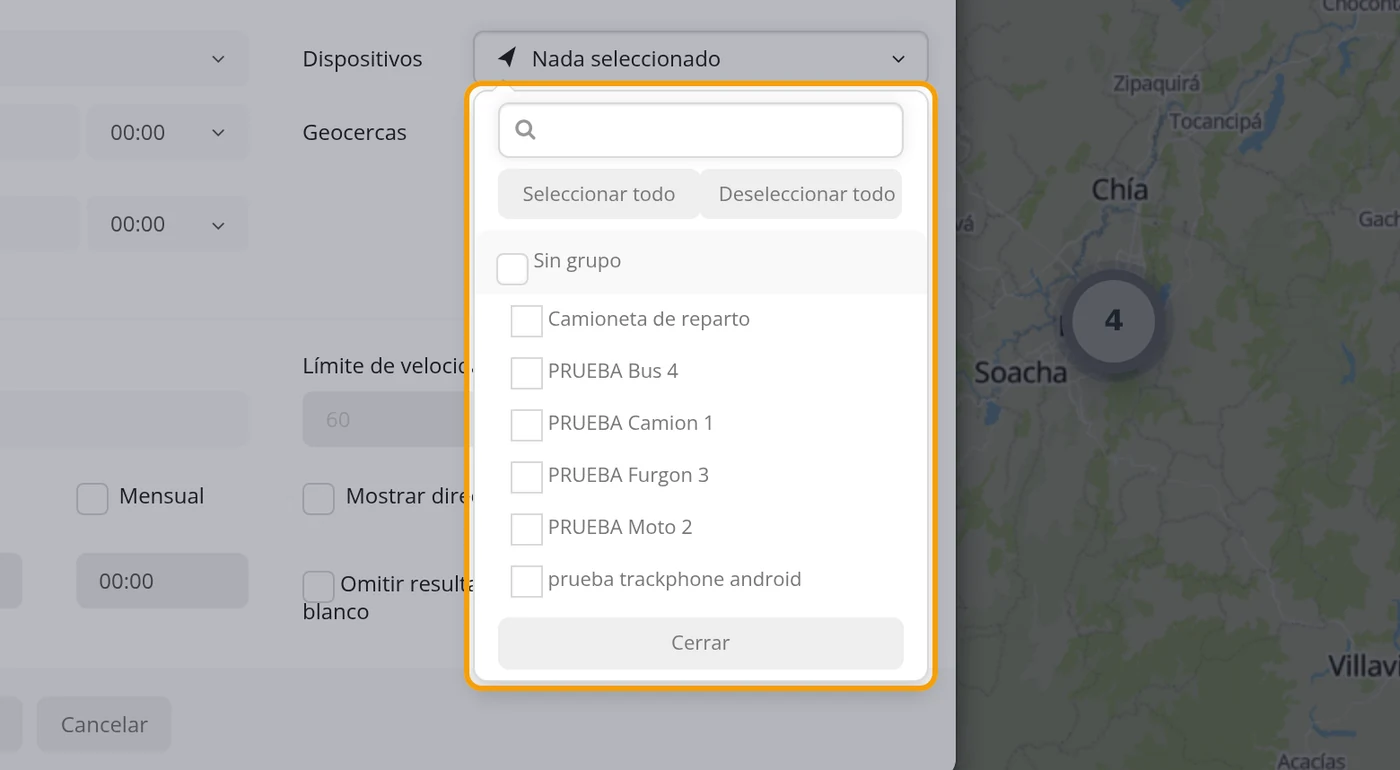 Abra Dispositivos y elija el vehículo