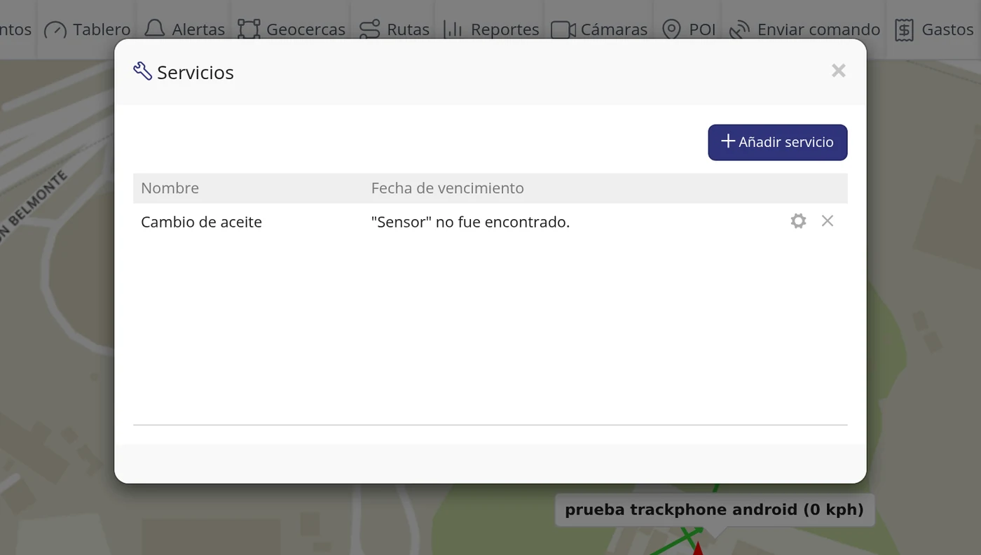 Compruebe la fila en la ventana Servicios