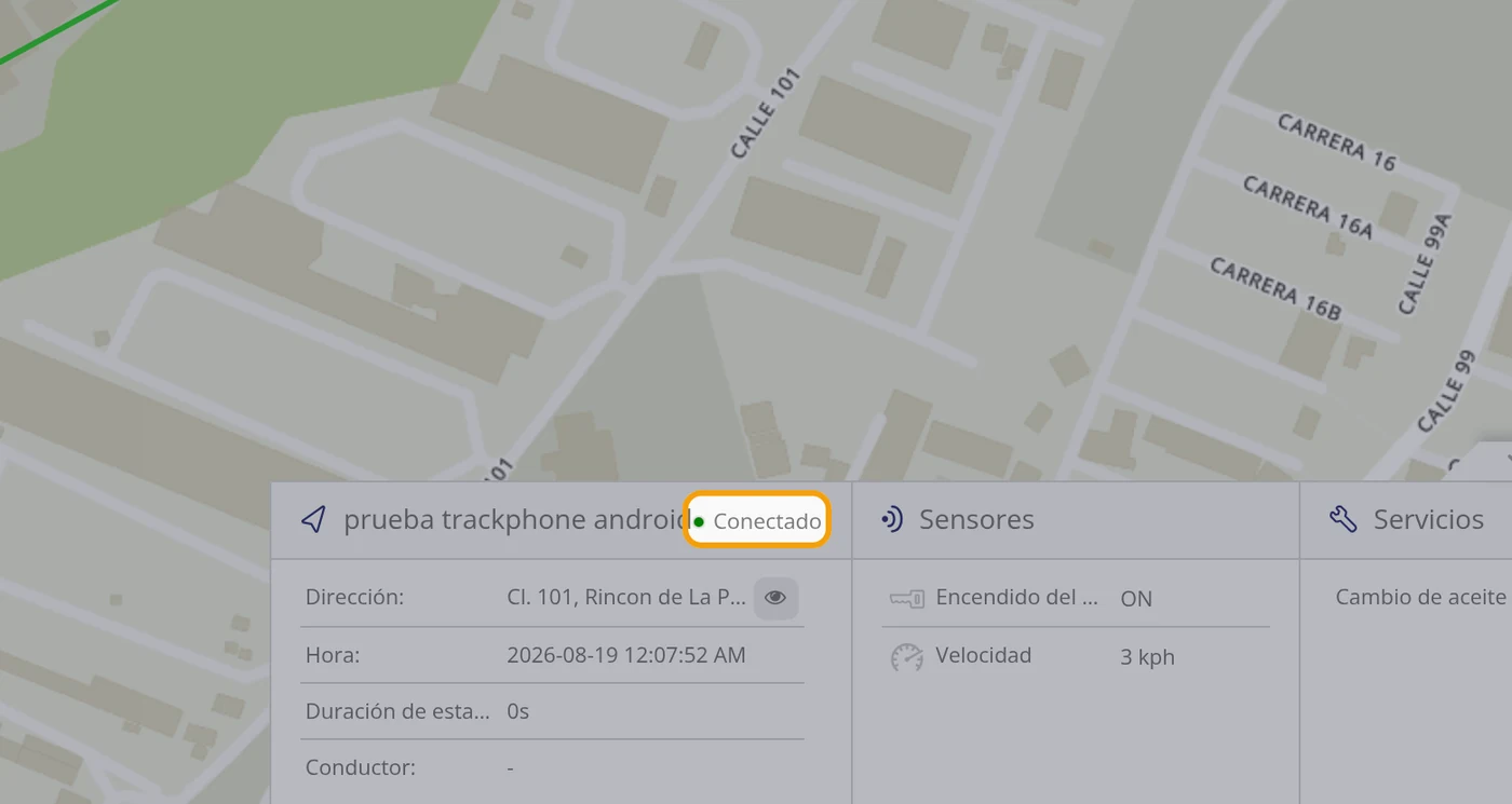Mire el punto de Conectado o Desconectado