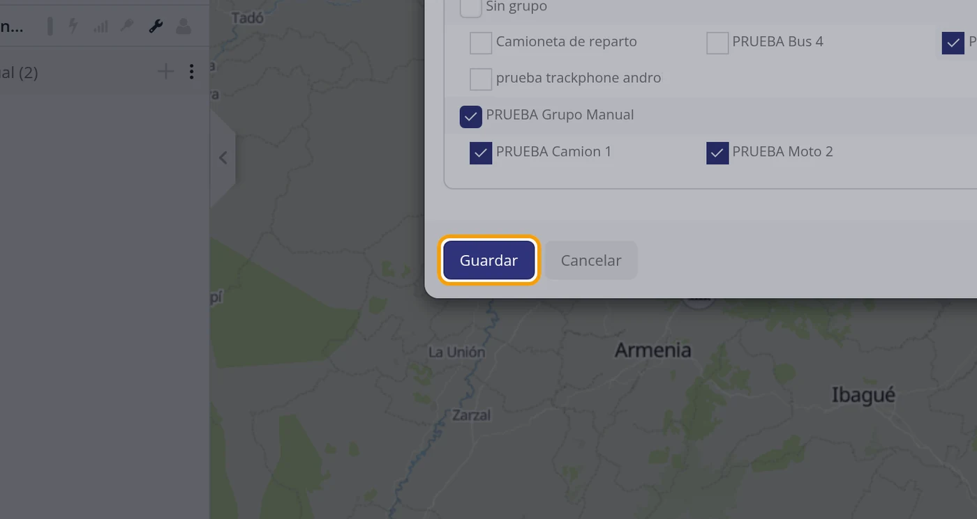Marque el vehículo que quiere meter y guarde