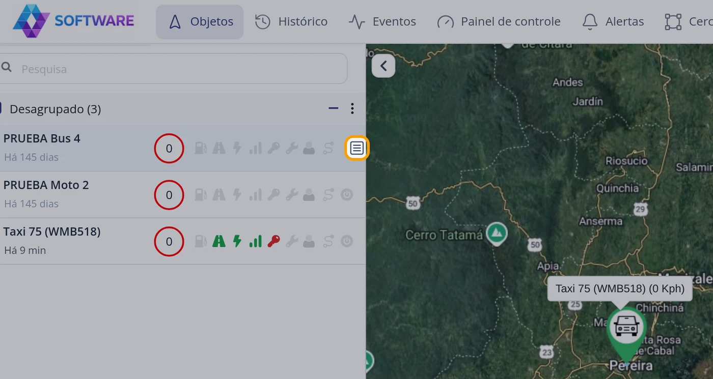 Abra o menu do veículo