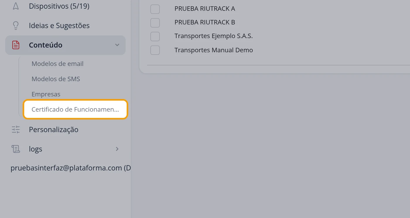 Entre em Certificado de Funcionamento