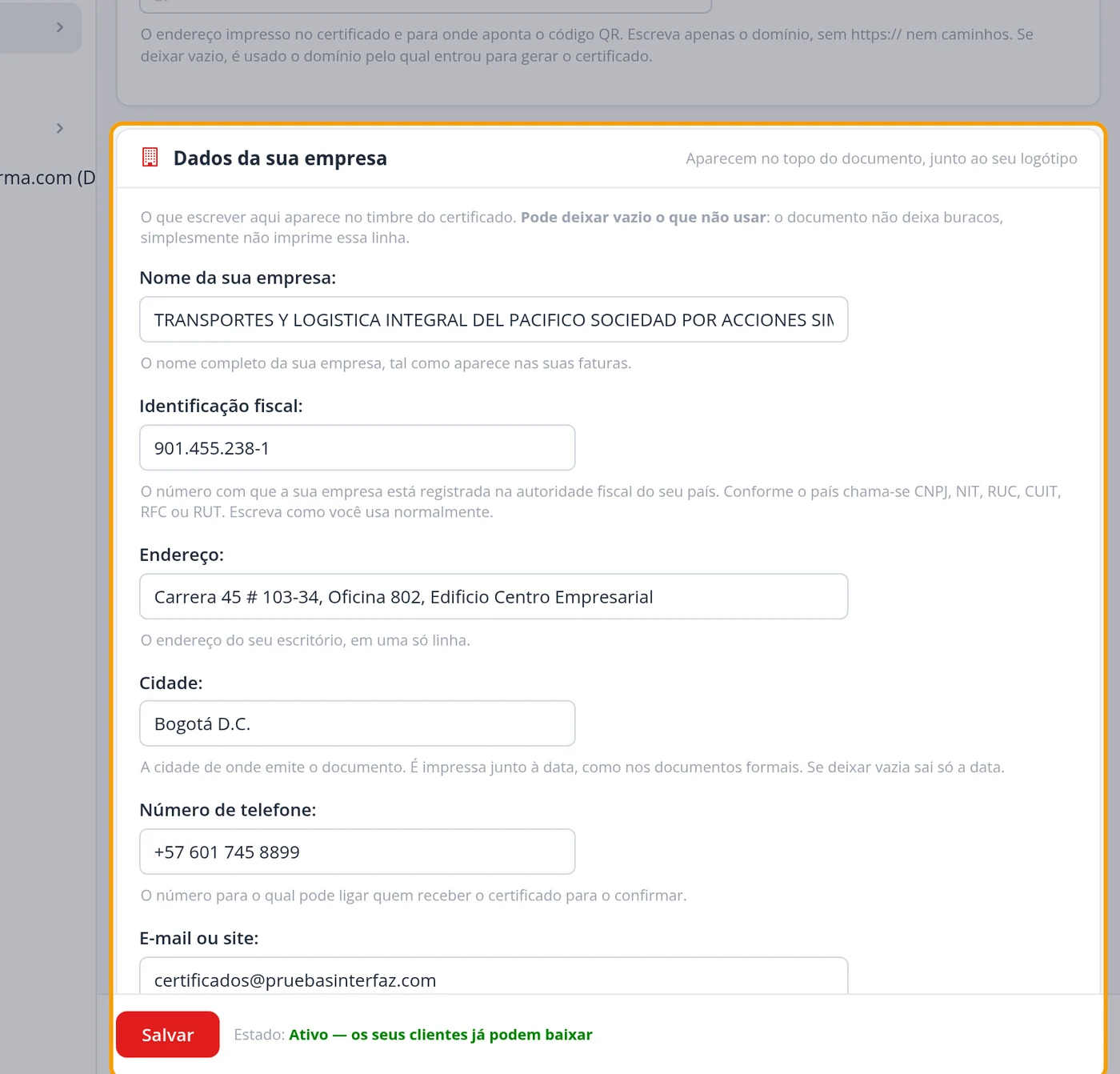 Preencha os Dados da sua empresa