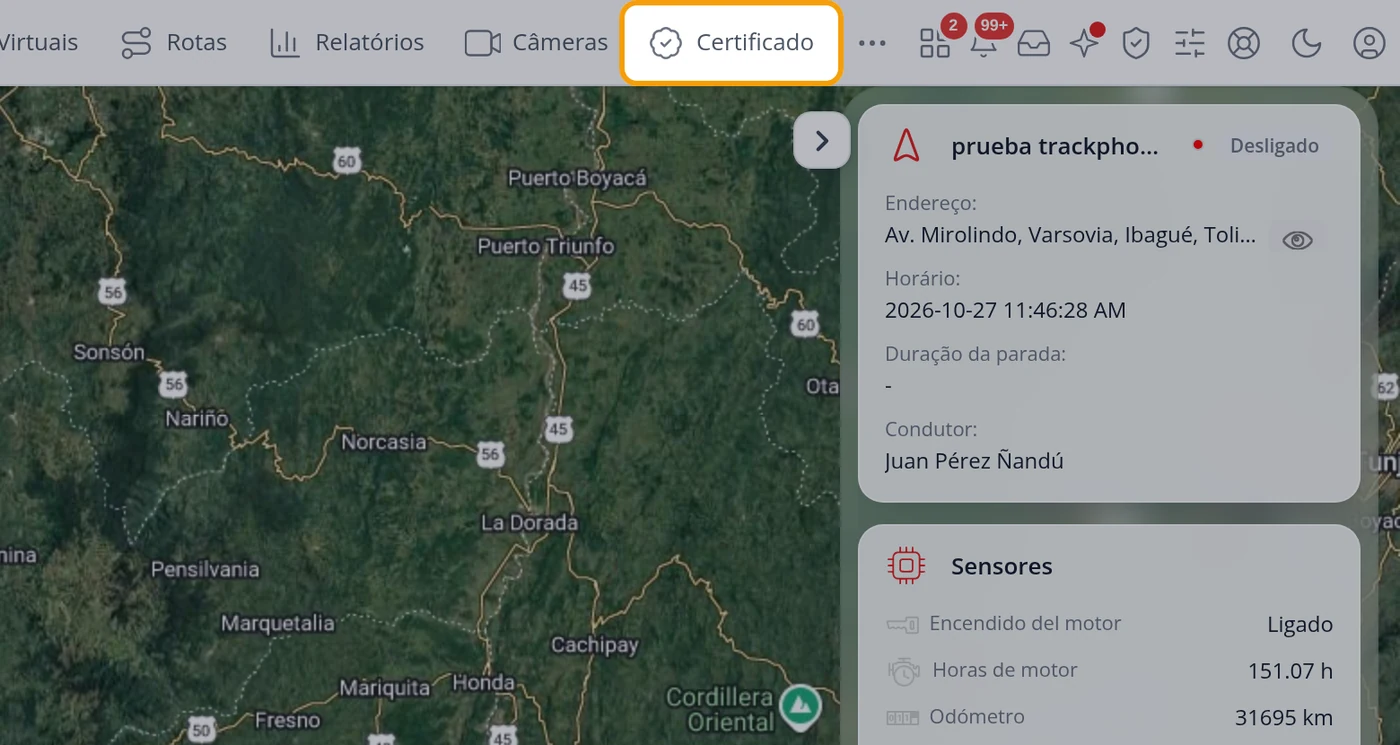Clique em Certificado na barra de cima
