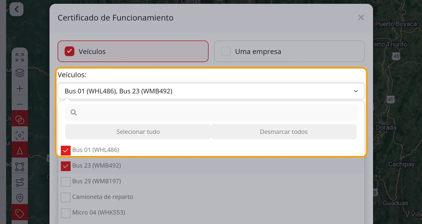 Vários veículos: marque-os na lista