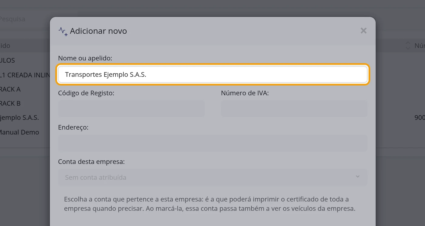 Em Nome ou apelido, escreva a razão social