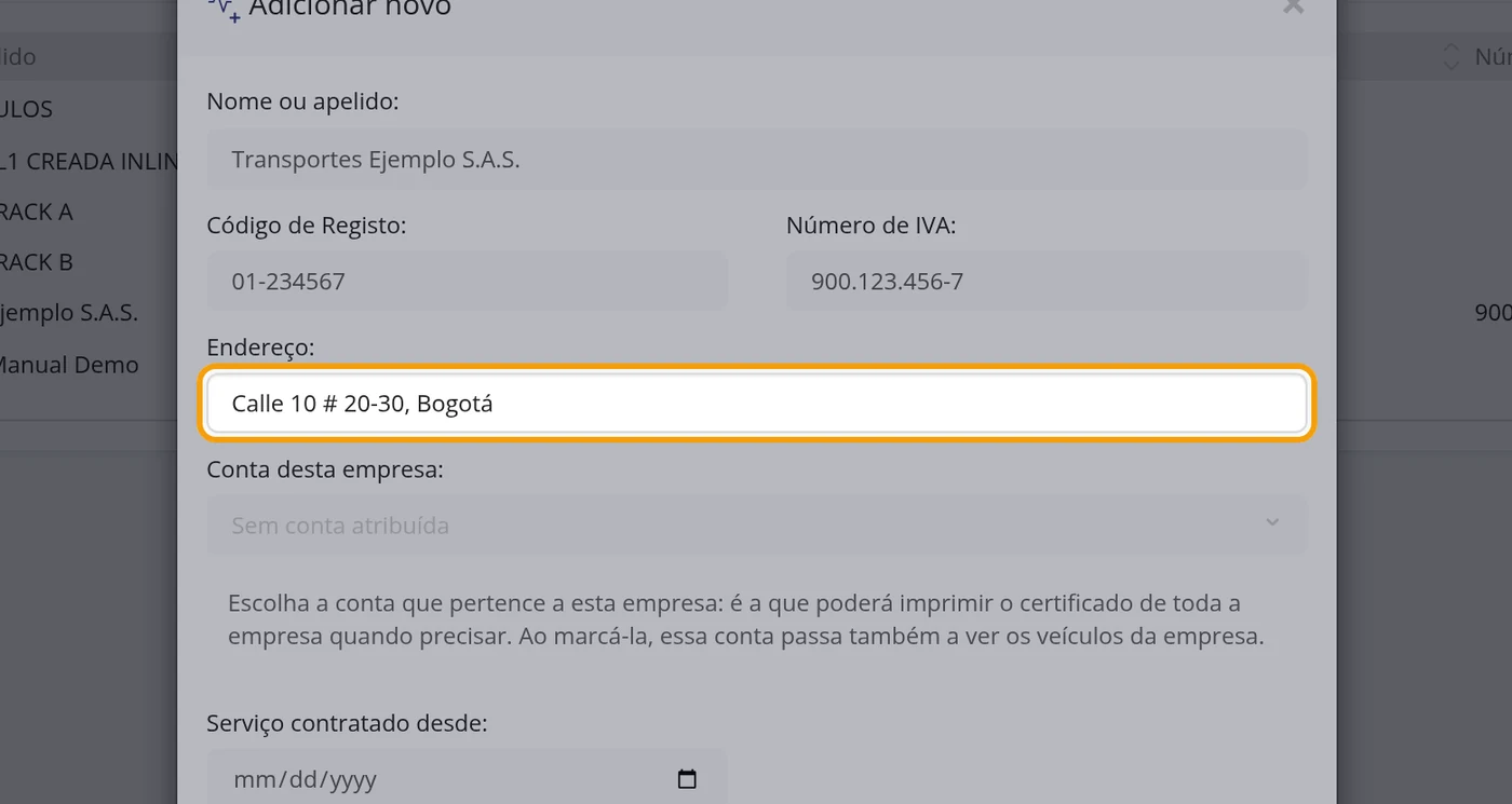 Em Endereço, o endereço da empresa