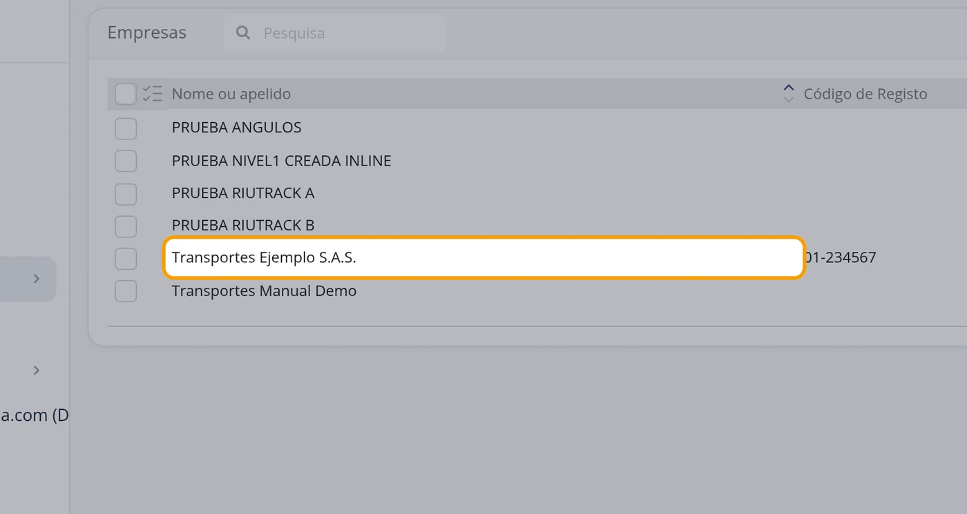Procure a empresa na lista