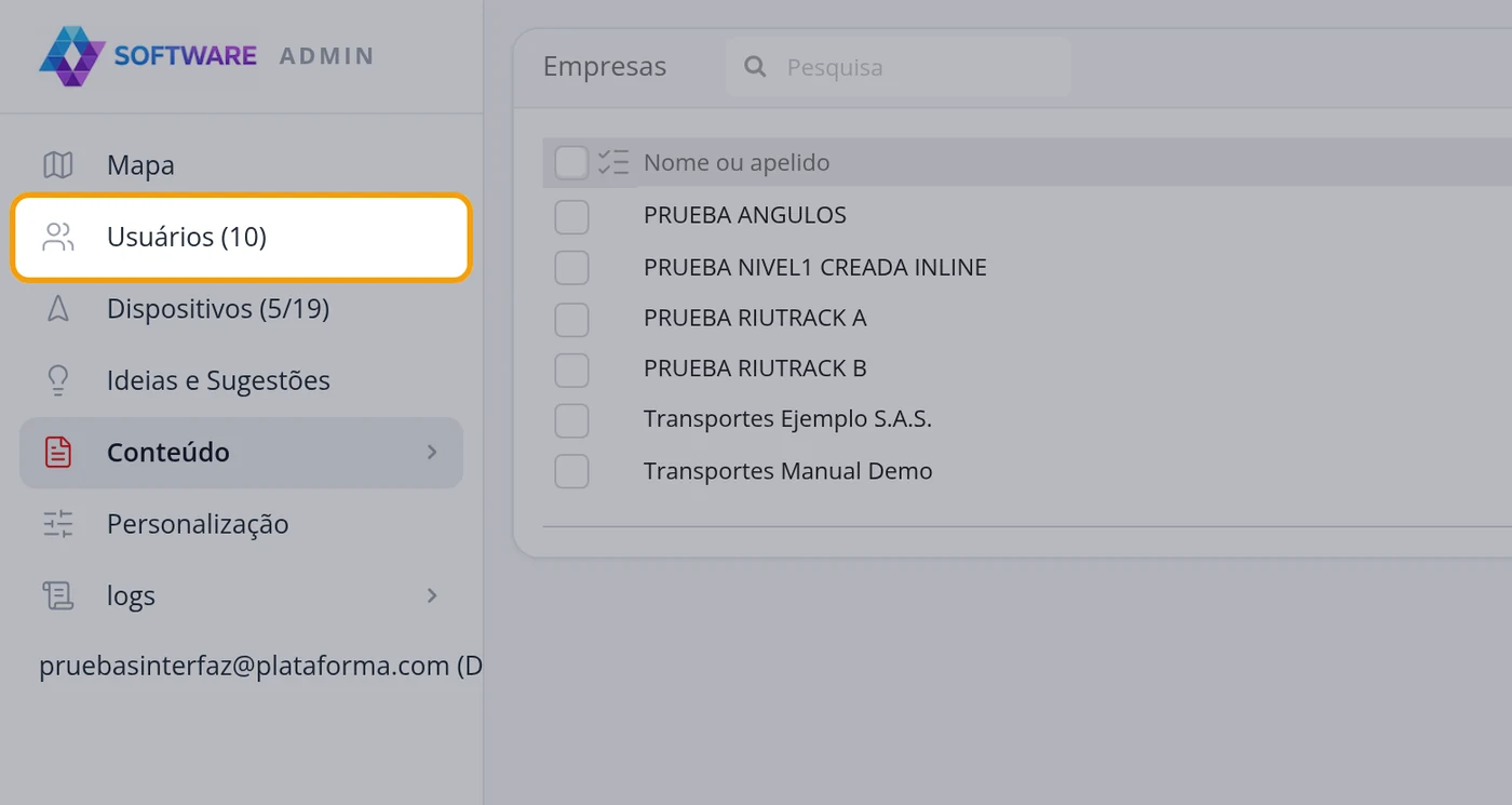 Para criar um usuário da empresa, entre em Usuários