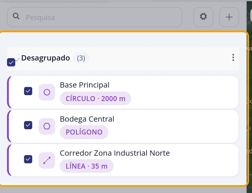 Veja o tipo e a medida de cada zona na lista