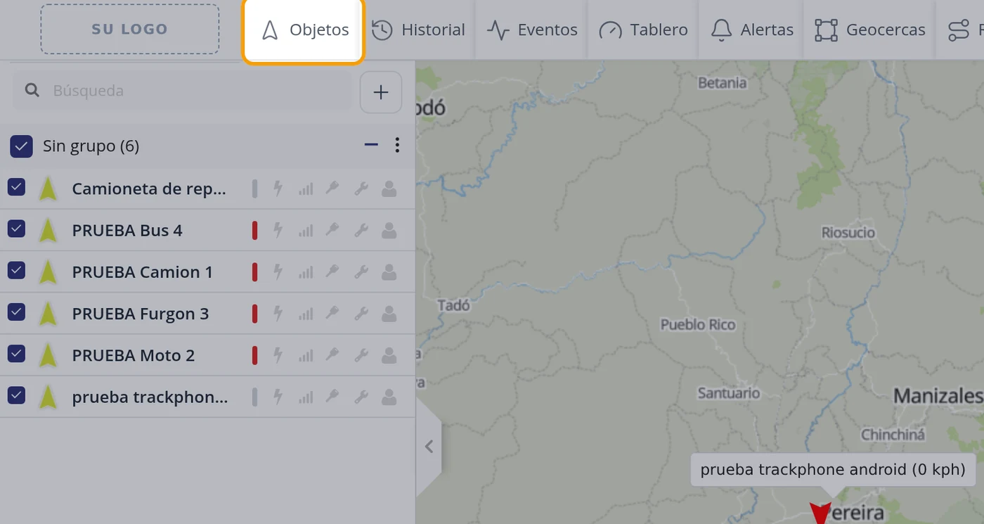 Abra la lista de vehículos