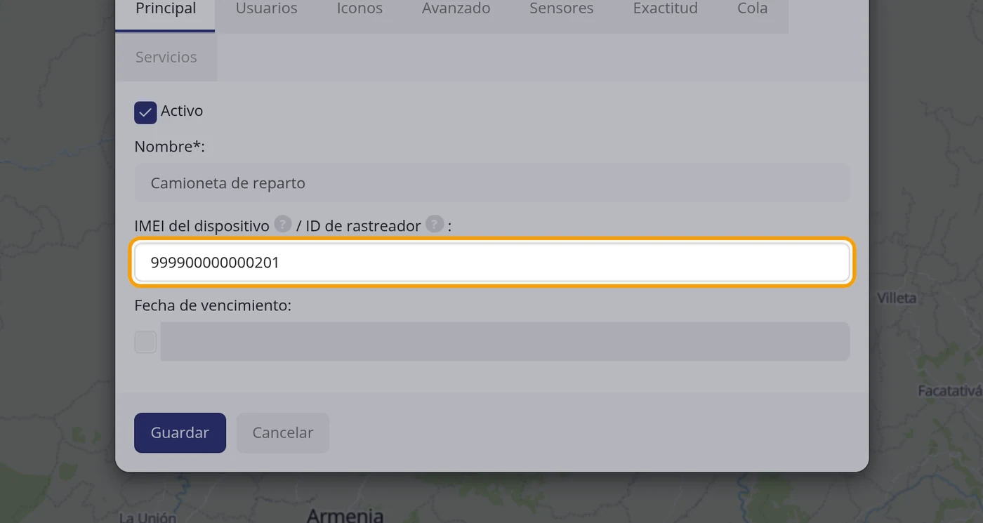 Escriba el identificador del dispositivo (IMEI)