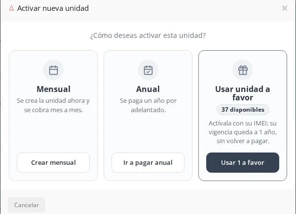 Si su cuenta ya tiene unidades a favor compradas por adelantado