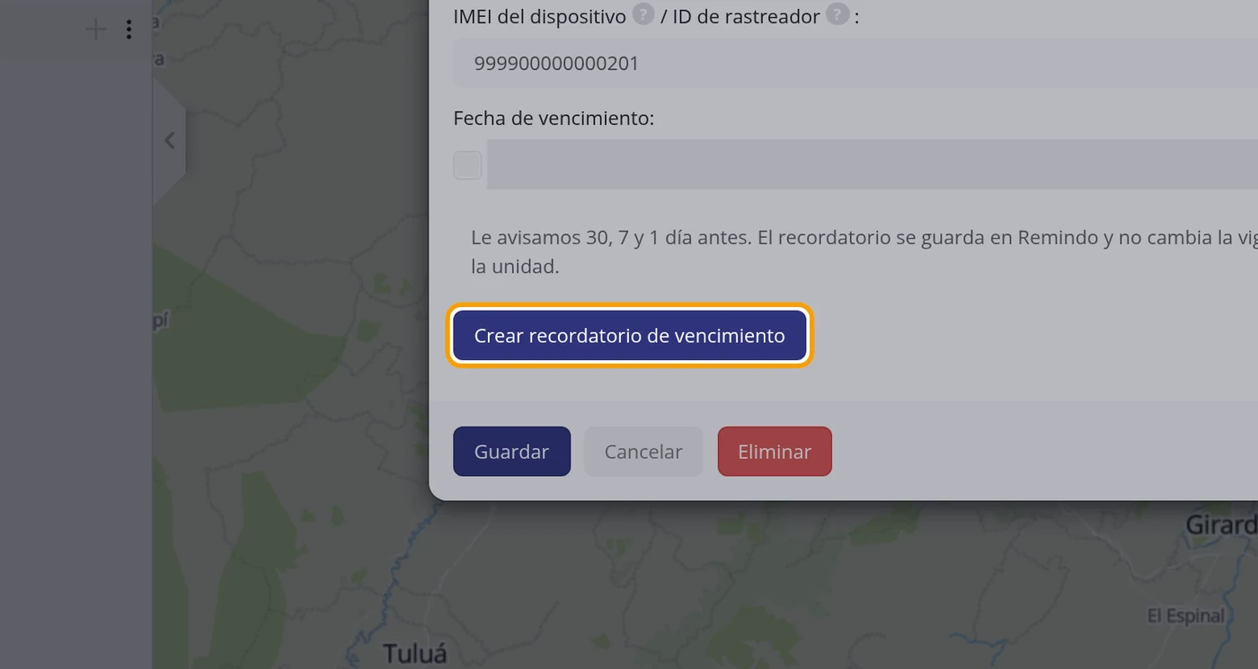 Pulse Crear recordatorio de vencimiento
